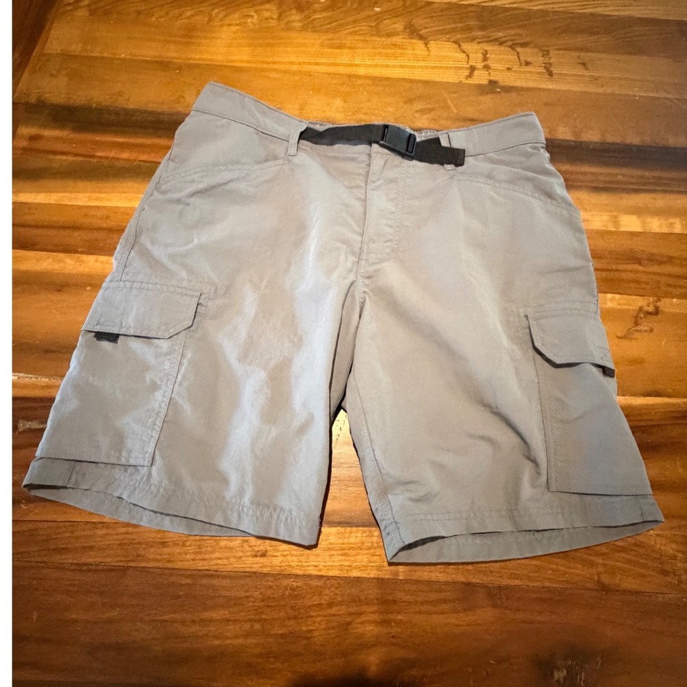 Lands End Mens Gray Nylon Cargo Hiking Shorts Integrated Belt Size L 36-38